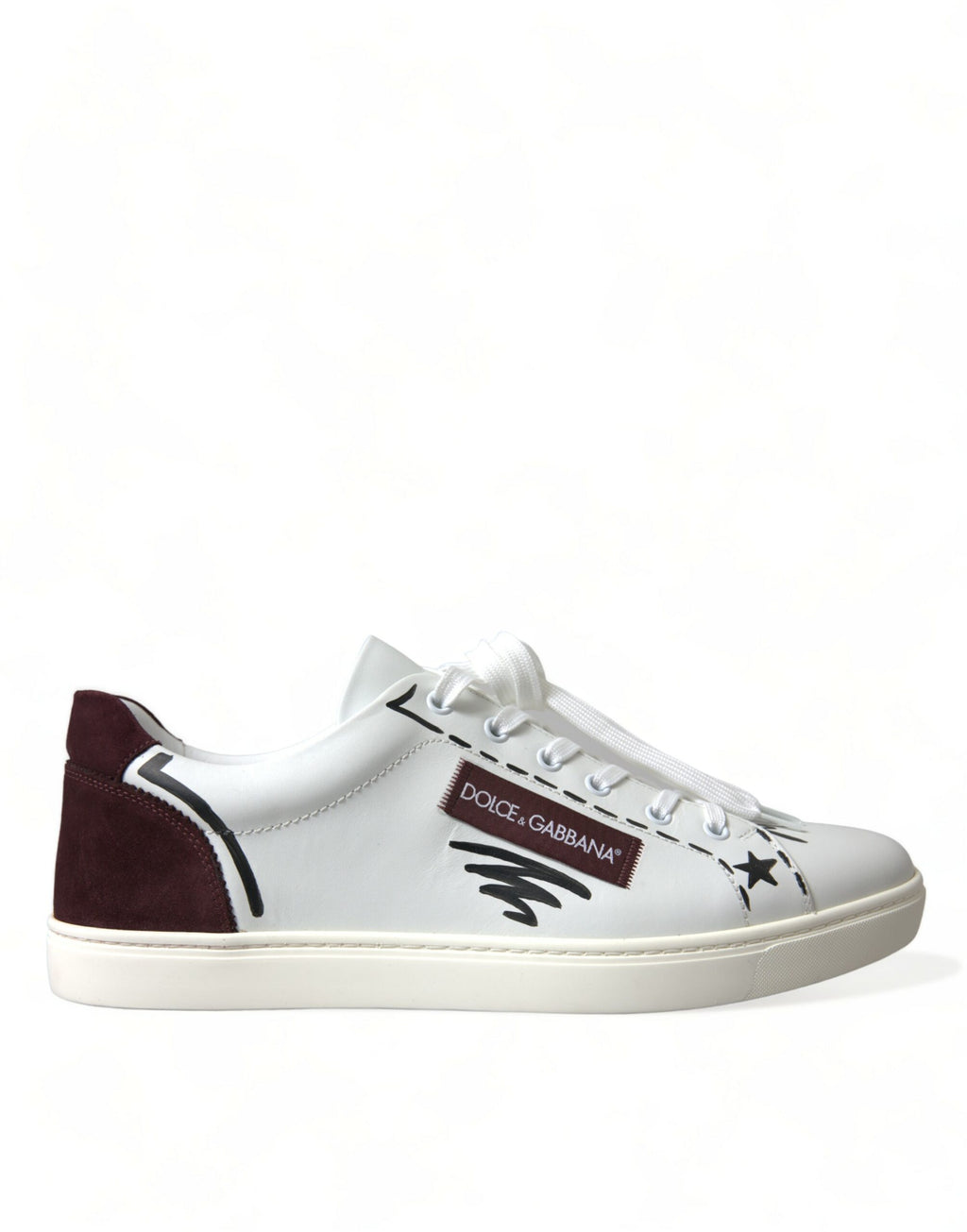 Dolce &amp; Gabbana White Bordeaux Leather Logo Low Top Sneakers Shoes