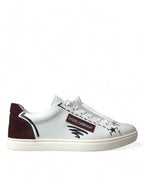 Dolce &amp; Gabbana White Bordeaux Leather Logo Low Top Sneakers Shoes