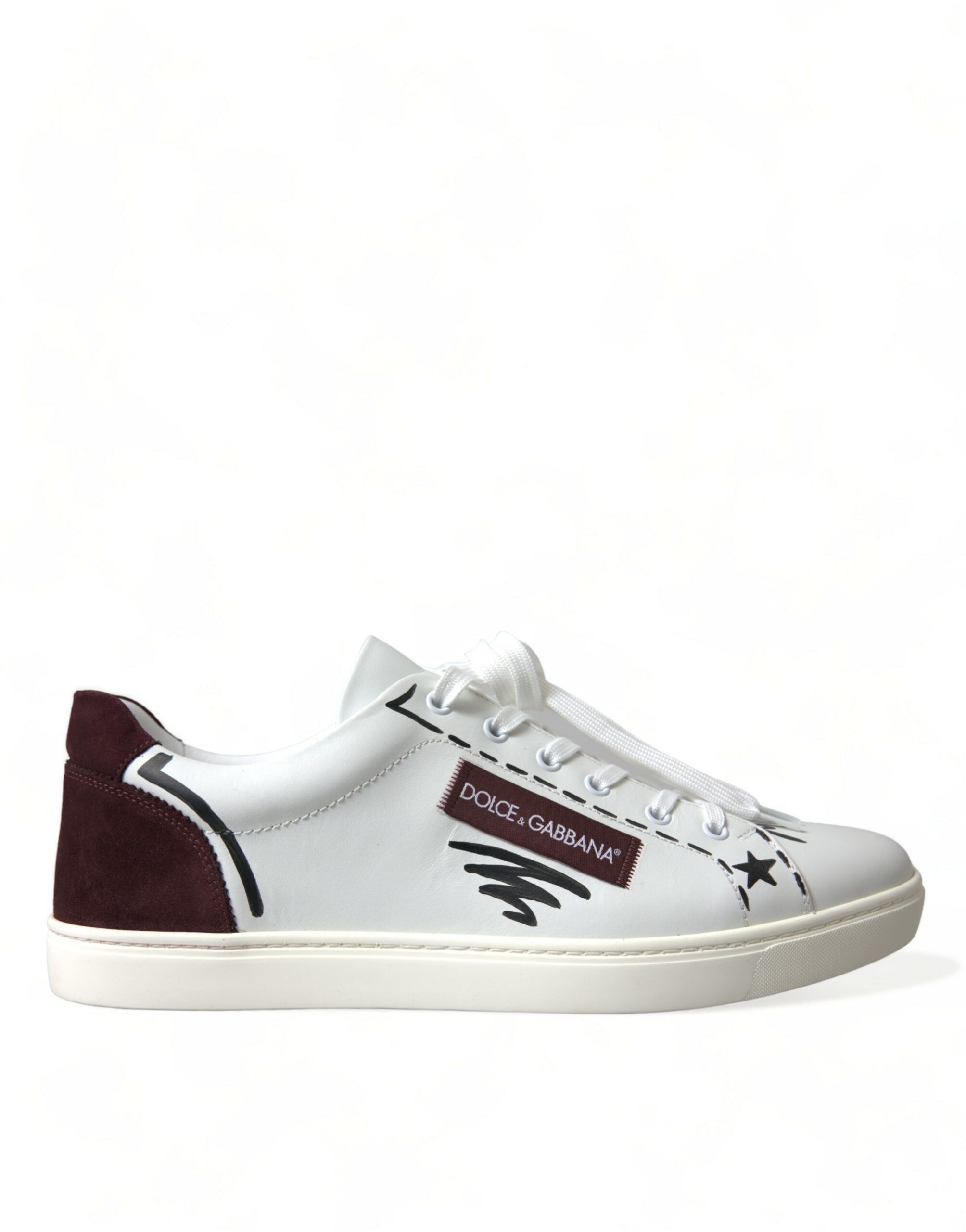 Dolce &amp; Gabbana White Bordeaux Leather Logo Low Top Sneakers Shoes