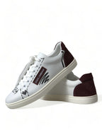Dolce &amp; Gabbana White Bordeaux Leather Logo Low Top Sneakers Shoes