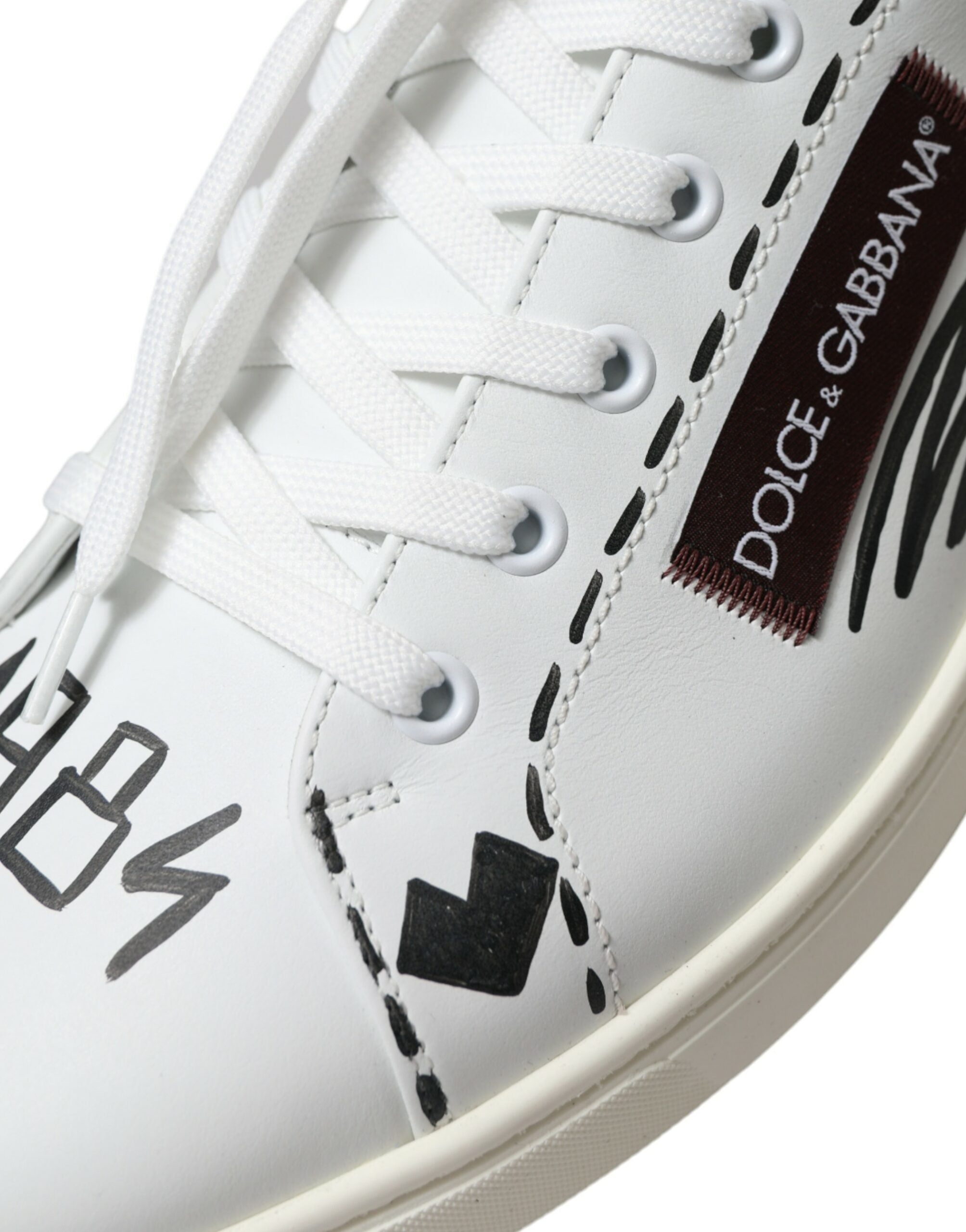 Dolce &amp; Gabbana White Bordeaux Leather Logo Low Top Sneakers Shoes