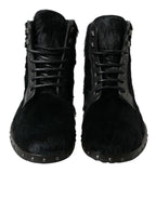 Dolce &amp; Gabbana Black Pony Style Leather Mid Calf Boots Shoes