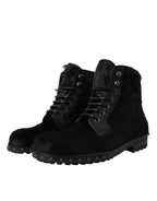 Dolce &amp; Gabbana Black Pony Style Leather Mid Calf Boots Shoes