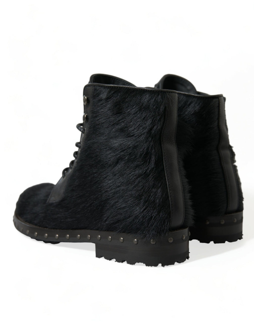 Dolce &amp; Gabbana Black Pony Style Leather Mid Calf Boots Shoes
