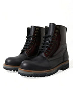 Dolce &amp; Gabbana Black Leather Military Combat Boots Shoes