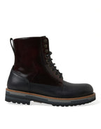 Dolce &amp; Gabbana Black Leather Military Combat Boots Shoes