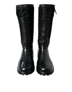 Dolce &amp; Gabbana Black Chioggia Rubber Suede Rain Boots Shoes