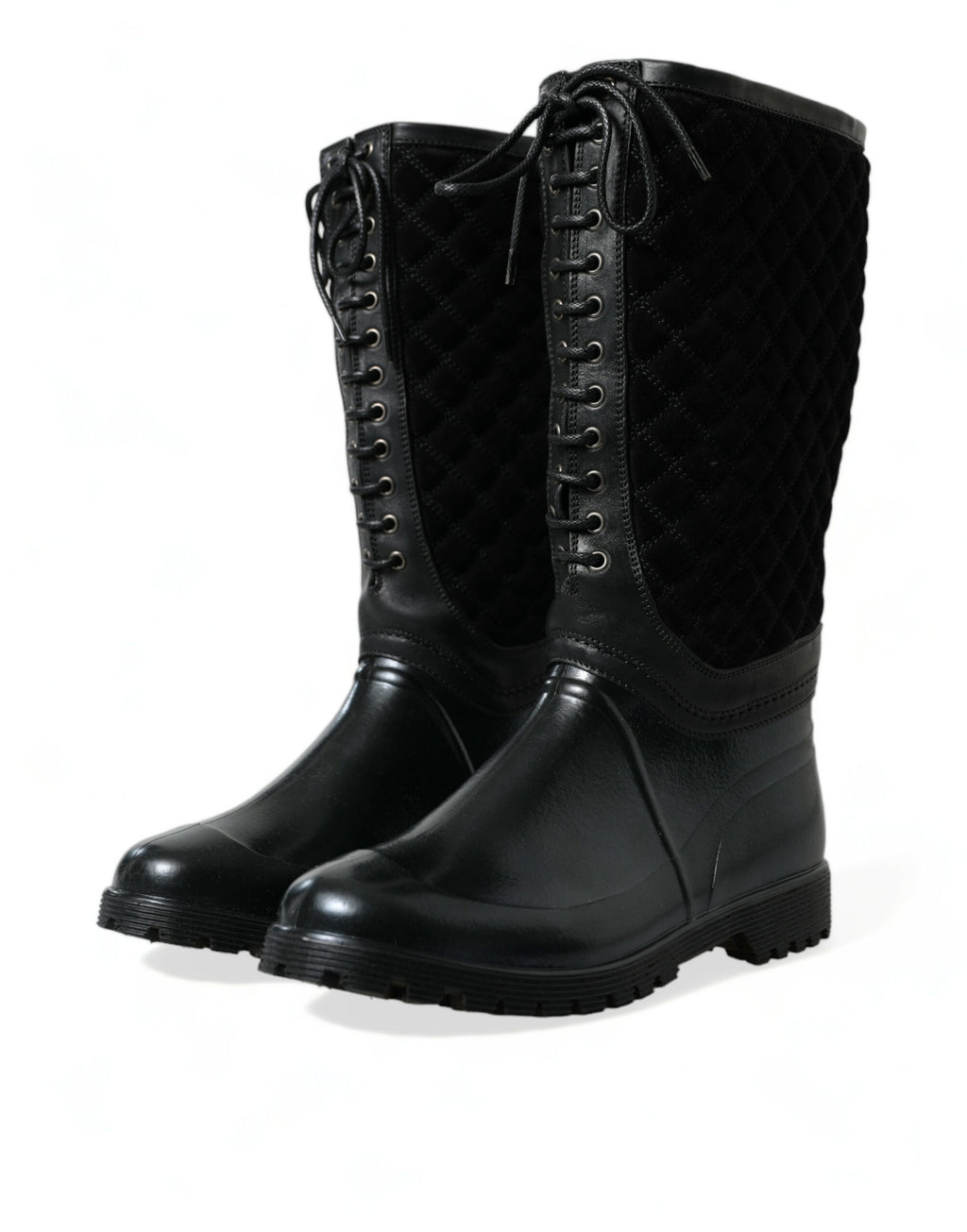 Dolce &amp; Gabbana Black Chioggia Rubber Suede Rain Boots Shoes