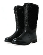 Dolce &amp; Gabbana Black Chioggia Rubber Suede Rain Boots Shoes
