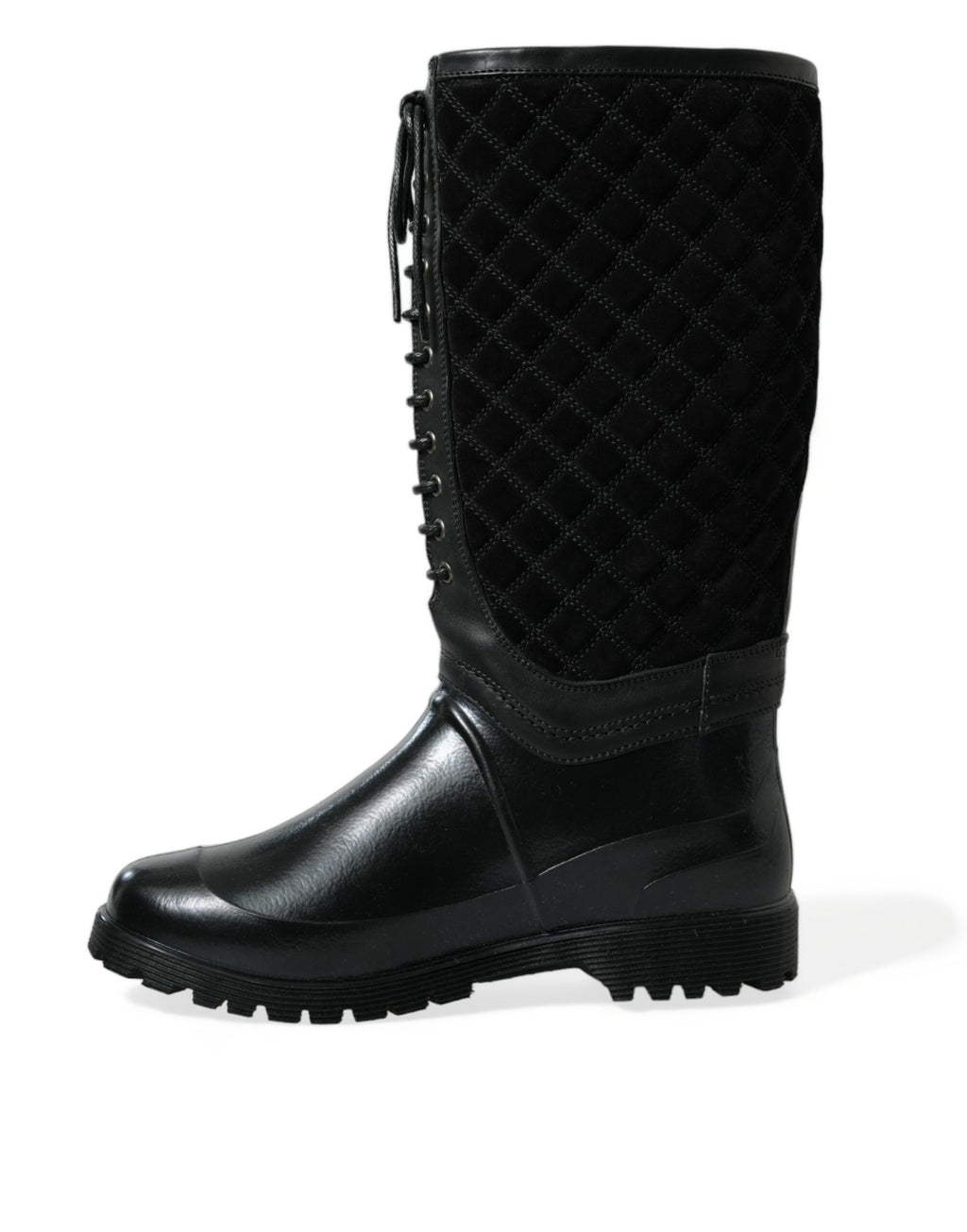 Dolce &amp; Gabbana Black Chioggia Rubber Suede Rain Boots Shoes