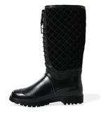 Dolce &amp; Gabbana Black Chioggia Rubber Suede Rain Boots Shoes