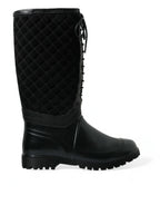 Dolce &amp; Gabbana Black Chioggia Rubber Suede Rain Boots Shoes