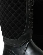 Dolce &amp; Gabbana Black Chioggia Rubber Suede Rain Boots Shoes