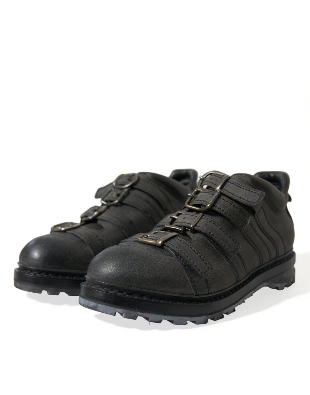 Dolce &amp; Gabbana Black Leather Strap Men Ankle Boots Shoes