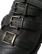 Dolce &amp; Gabbana Black Leather Strap Men Ankle Boots Shoes