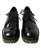 Dolce &amp; Gabbana Black Leather Lace Up Derby Men Dress Shoes