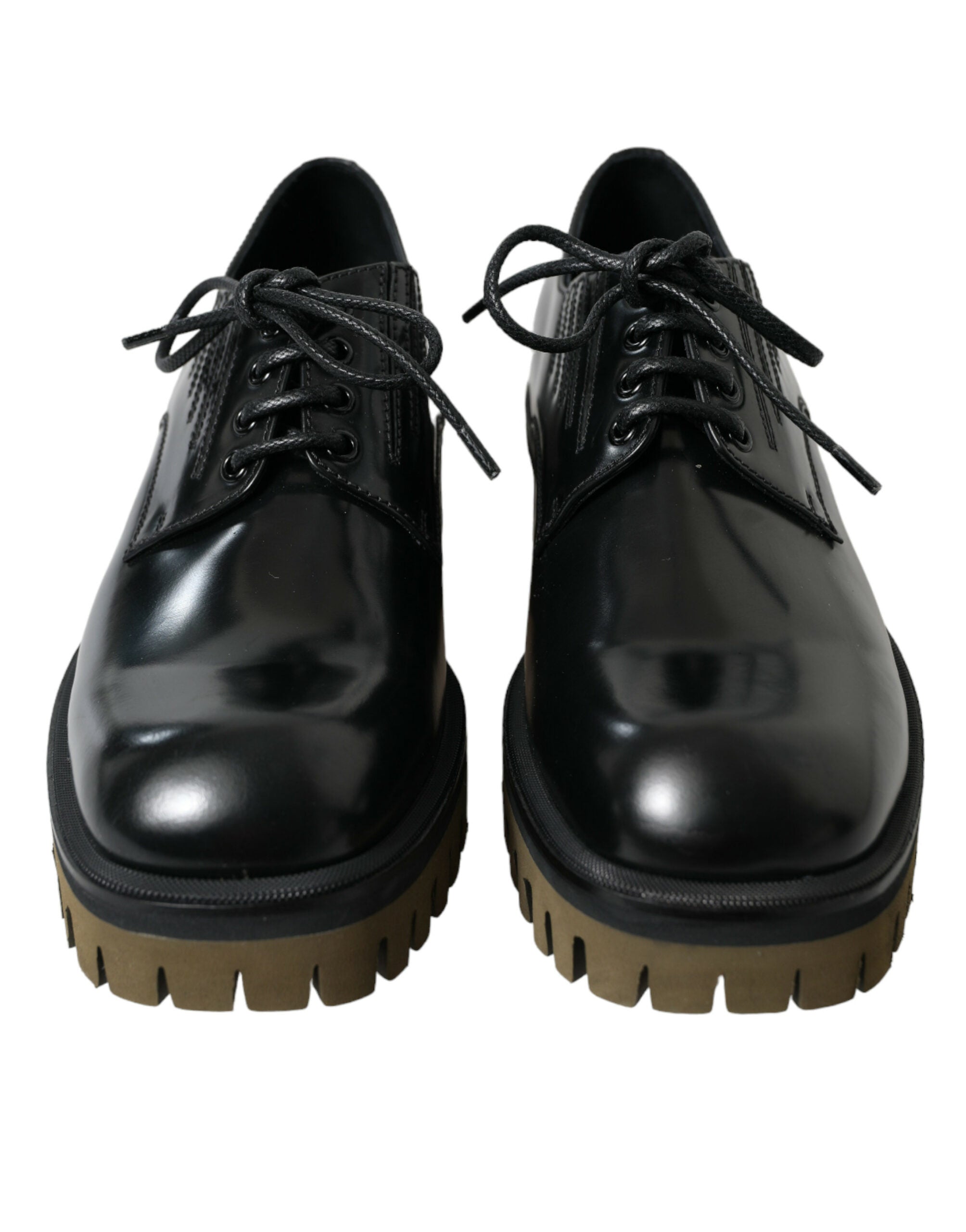 Dolce &amp; Gabbana Black Leather Lace Up Derby Men Dress Shoes