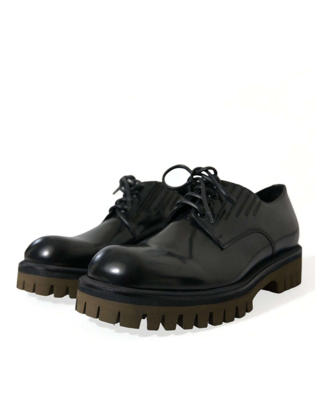 Dolce &amp; Gabbana Black Leather Lace Up Derby Men Dress Shoes