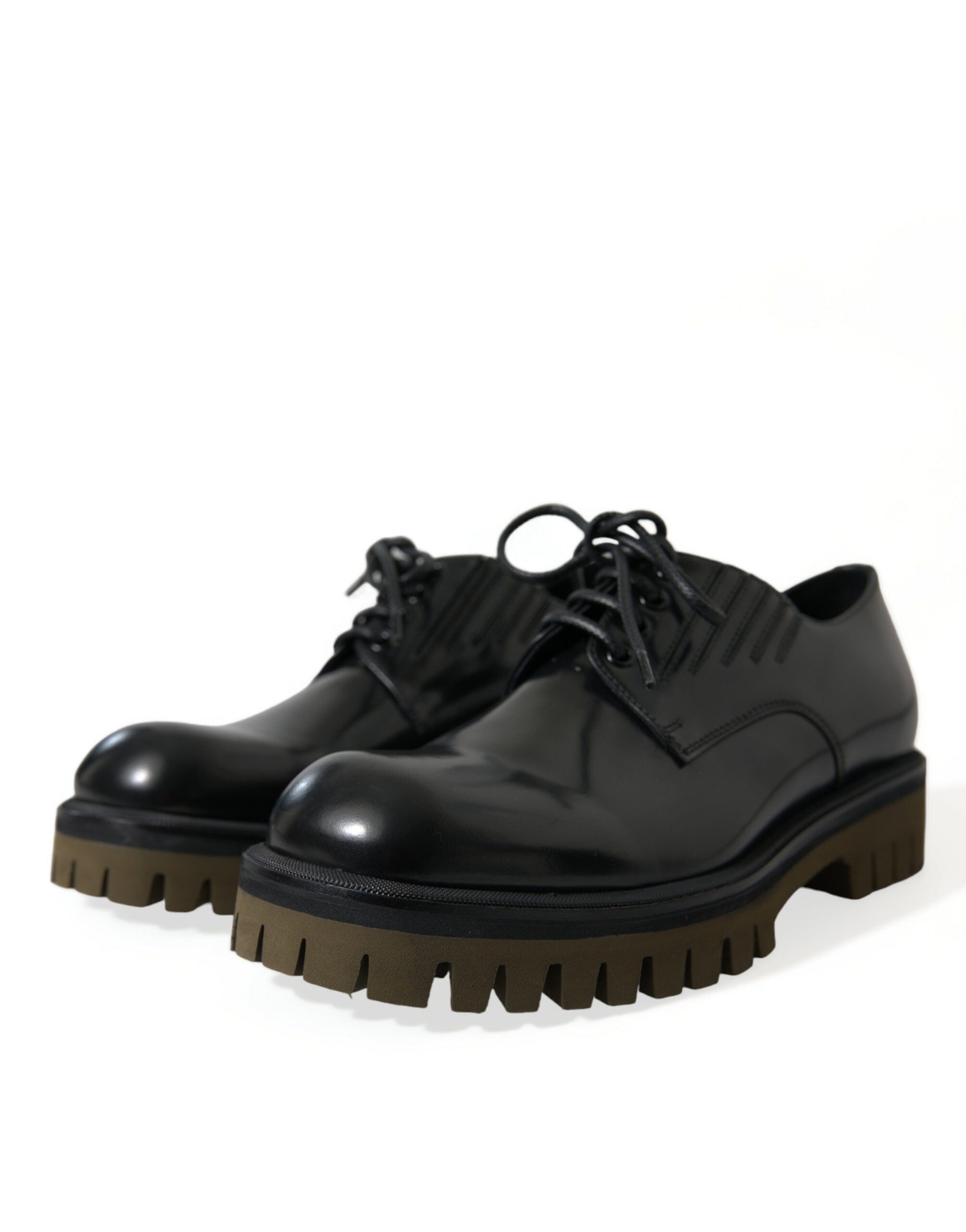 Dolce &amp; Gabbana Black Leather Lace Up Derby Men Dress Shoes