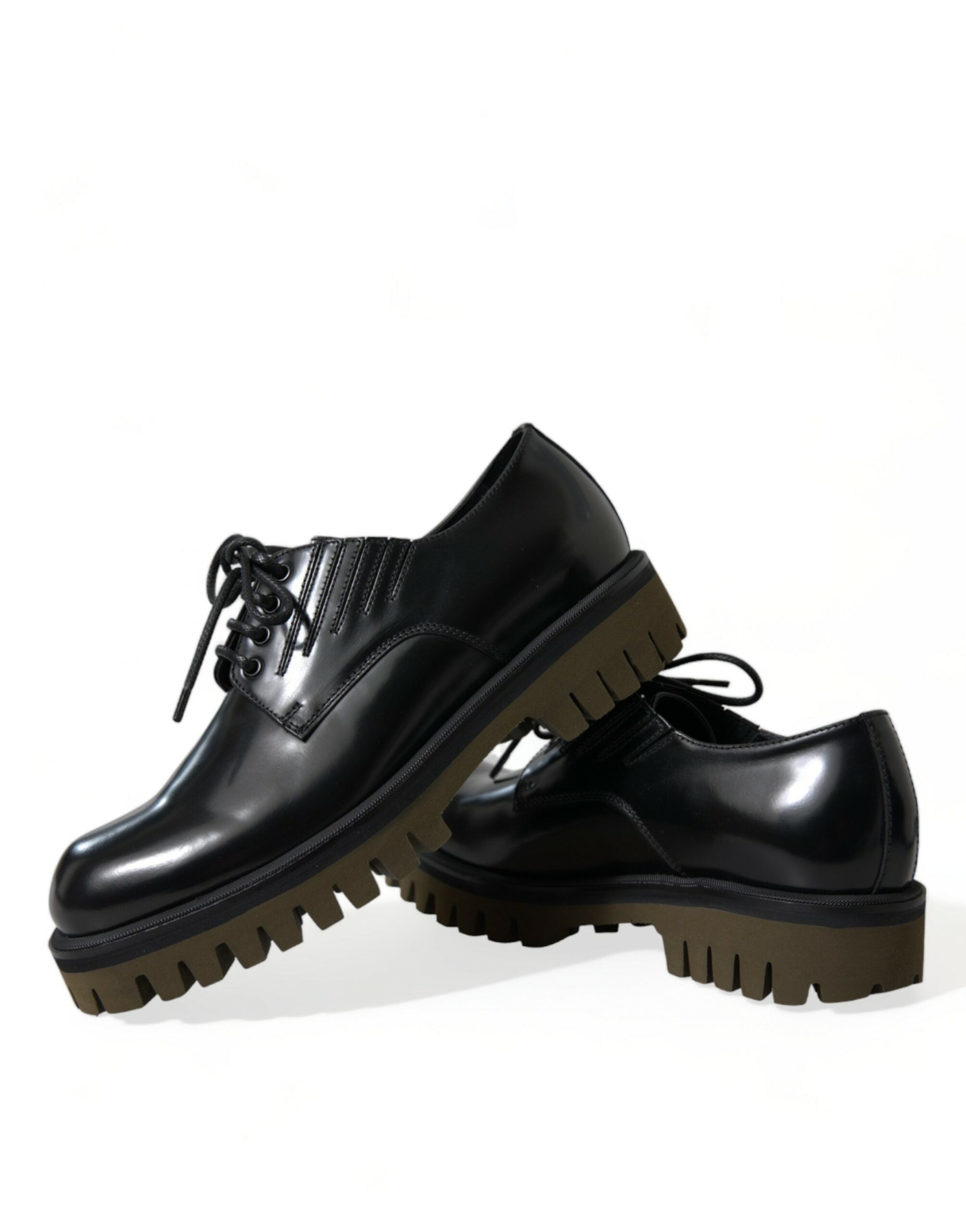 Dolce &amp; Gabbana Black Leather Lace Up Derby Men Dress Shoes