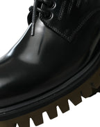 Dolce &amp; Gabbana Black Leather Lace Up Derby Men Dress Shoes