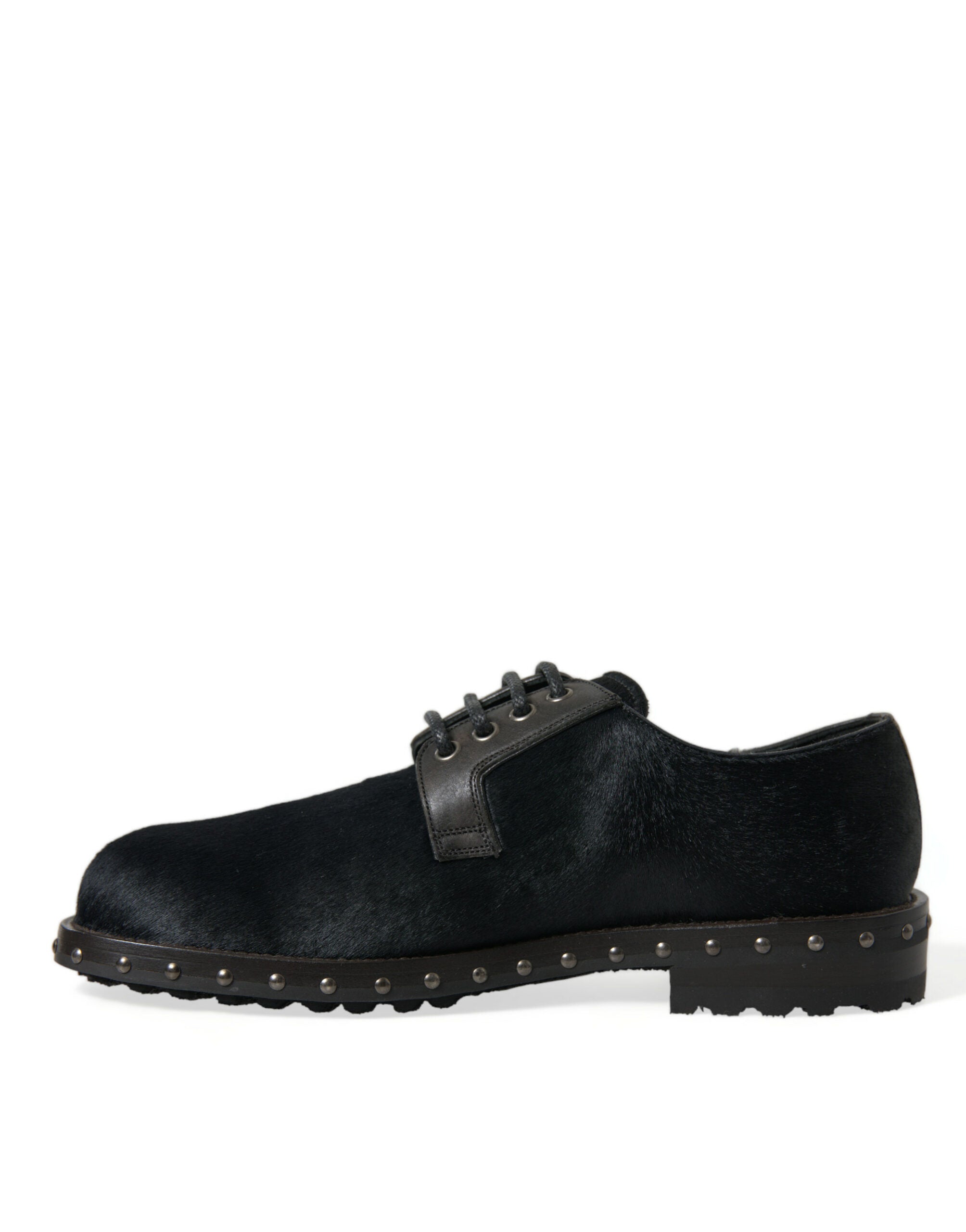 Dolce &amp; Gabbana Black Stable Fur Derby SAN PIETRO Dress Shoes