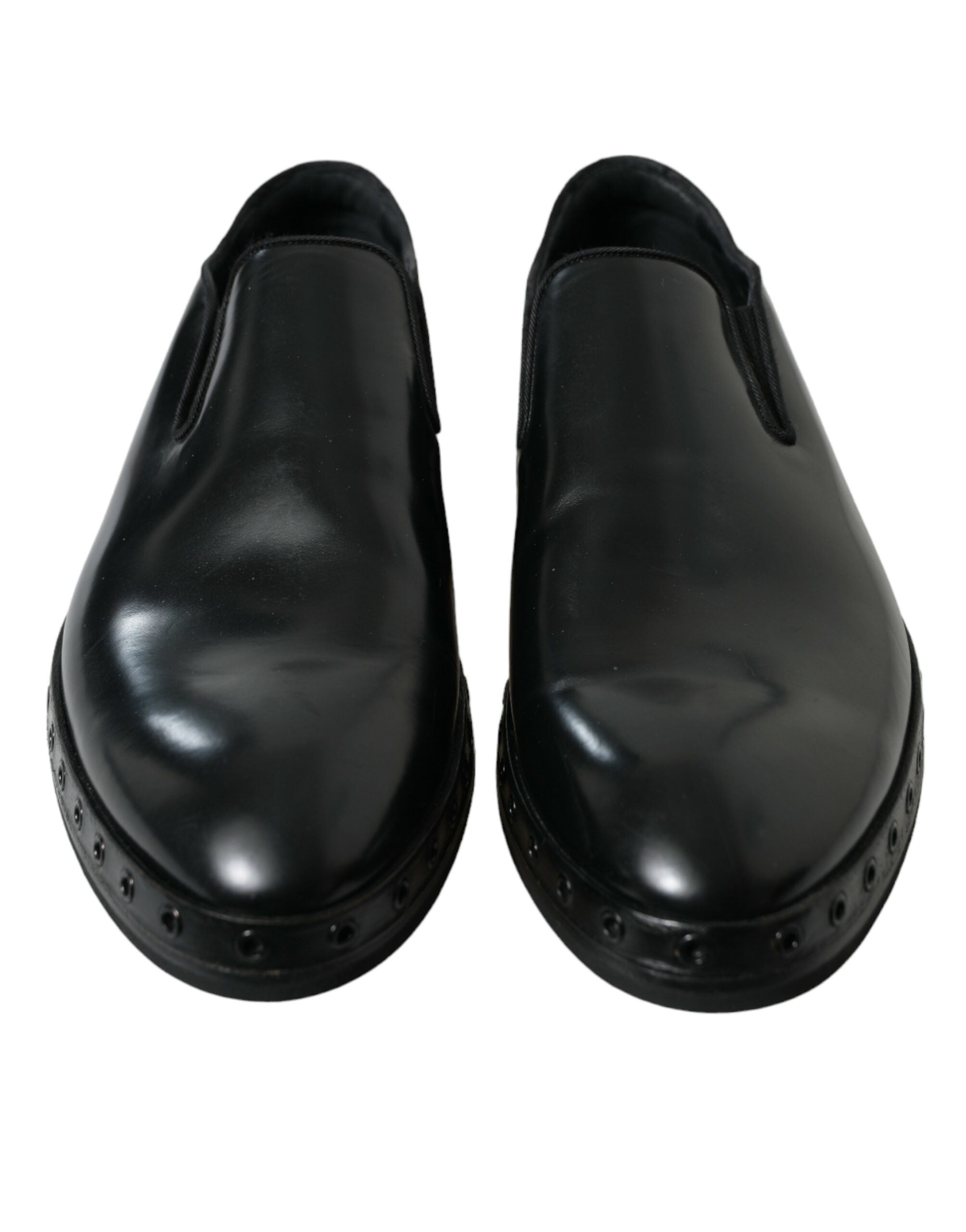 Dolce &amp; Gabbana Black Leather Studded Loafers Dress Shoes