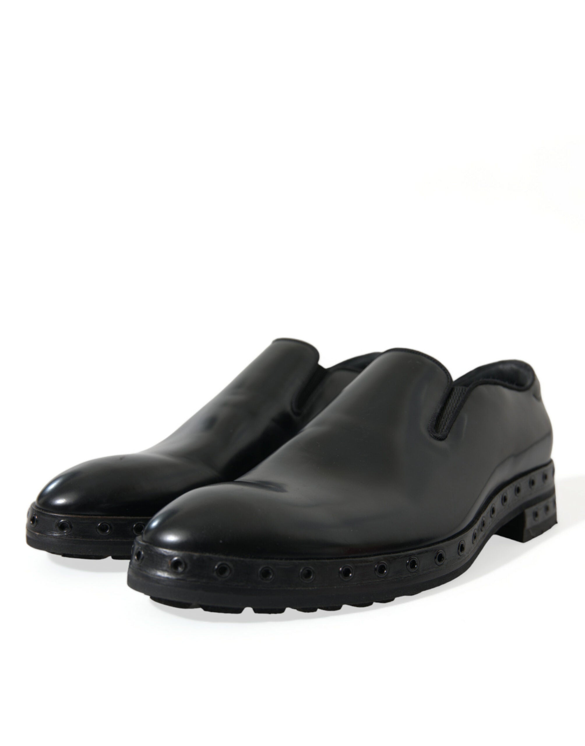 Dolce &amp; Gabbana Black Leather Studded Loafers Dress Shoes