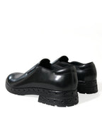 Dolce &amp; Gabbana Black Leather Studded Loafers Dress Shoes