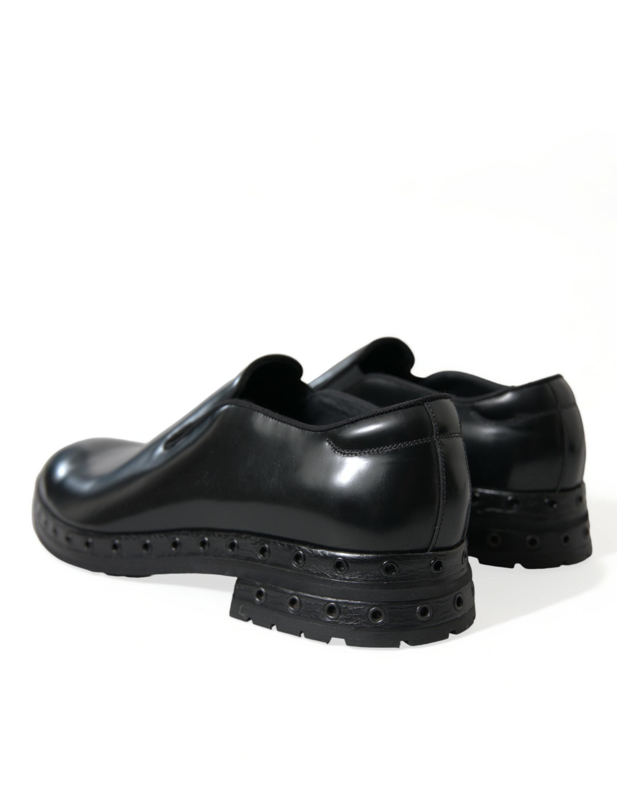 Dolce &amp; Gabbana Black Leather Studded Loafers Dress Shoes