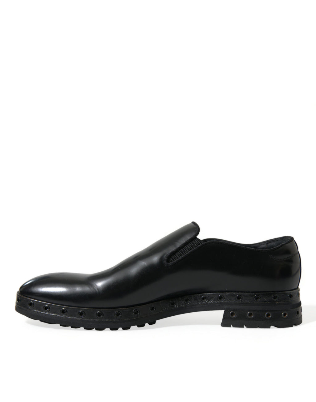 Dolce &amp; Gabbana Black Leather Studded Loafers Dress Shoes