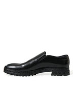 Dolce &amp; Gabbana Black Leather Studded Loafers Dress Shoes