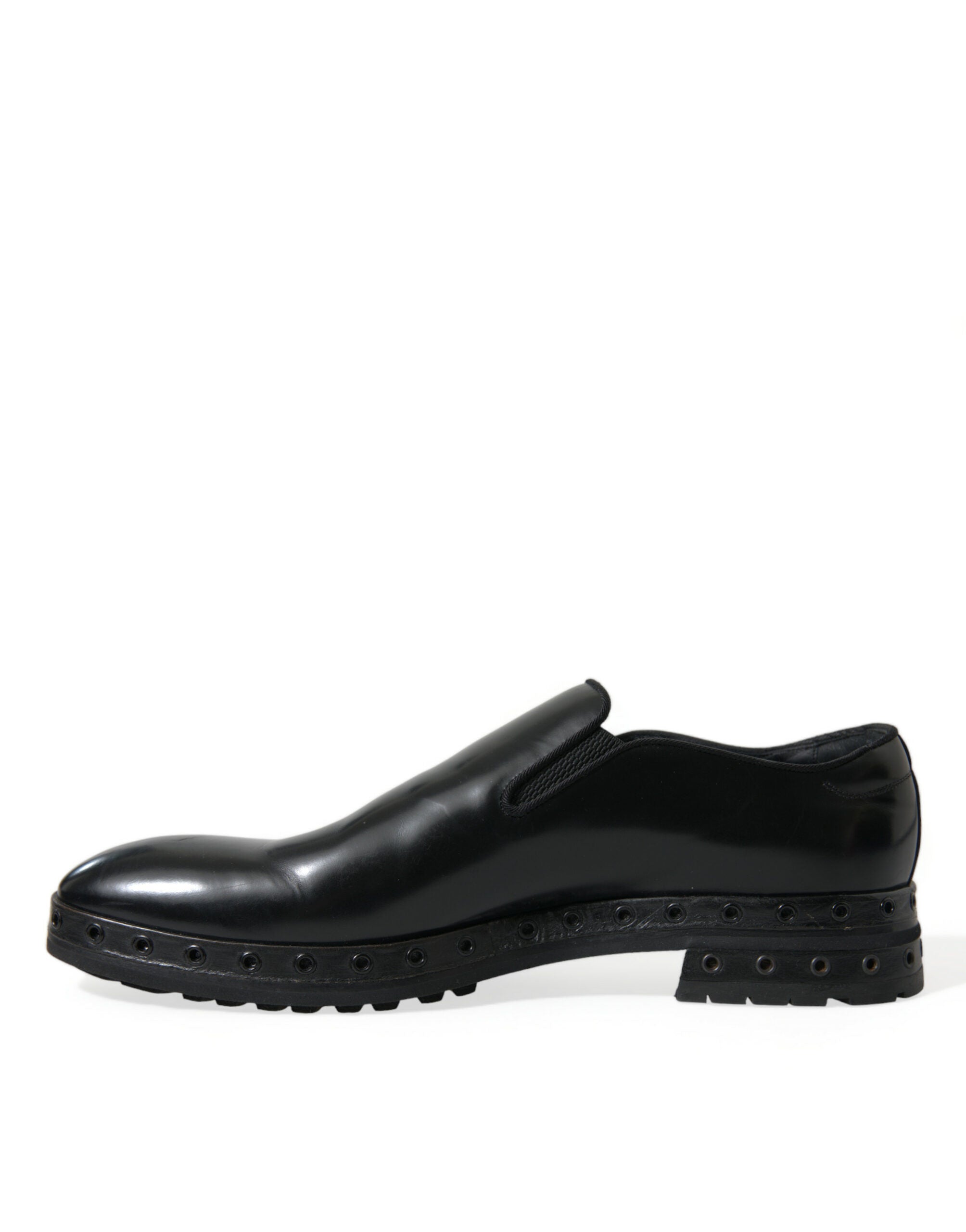 Dolce &amp; Gabbana Black Leather Studded Loafers Dress Shoes