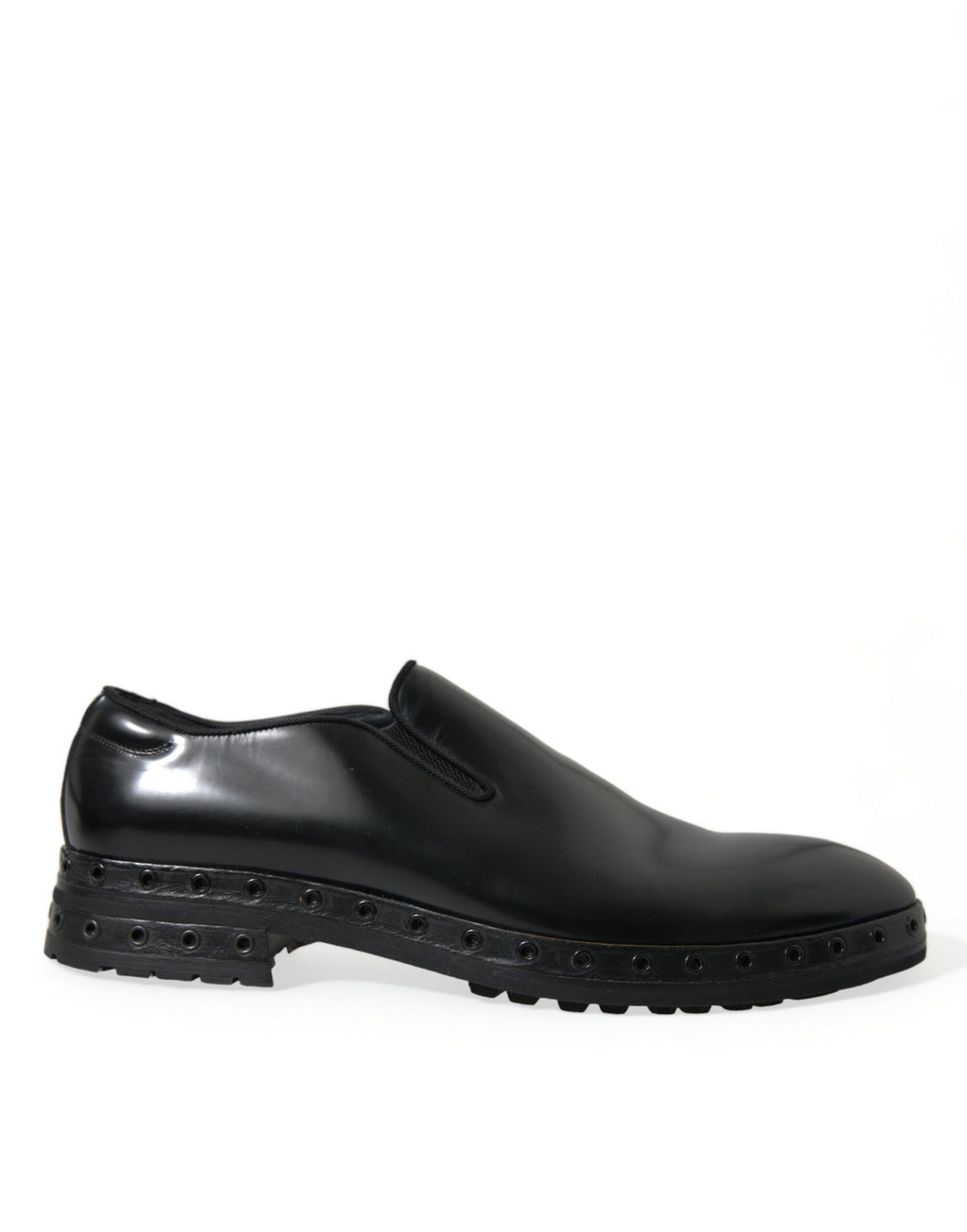 Dolce &amp; Gabbana Black Leather Studded Loafers Dress Shoes