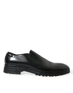 Dolce &amp; Gabbana Black Leather Studded Loafers Dress Shoes