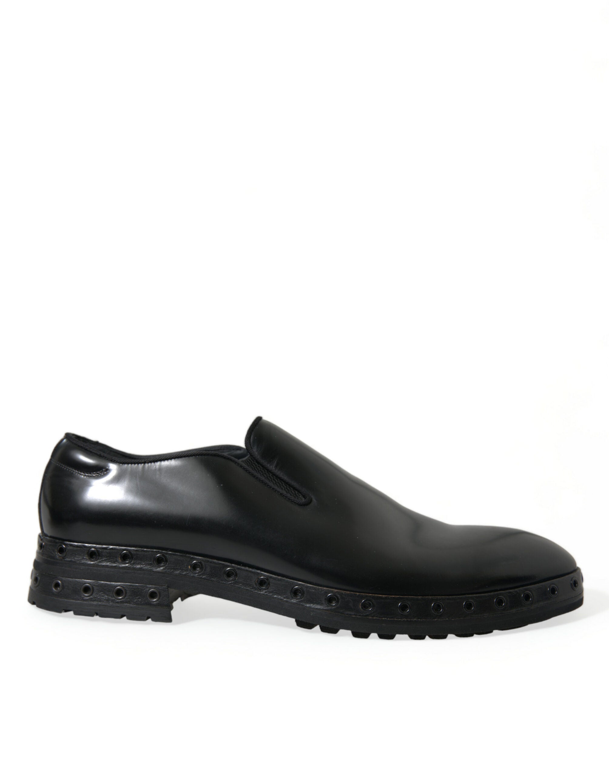 Dolce &amp; Gabbana Black Leather Studded Loafers Dress Shoes