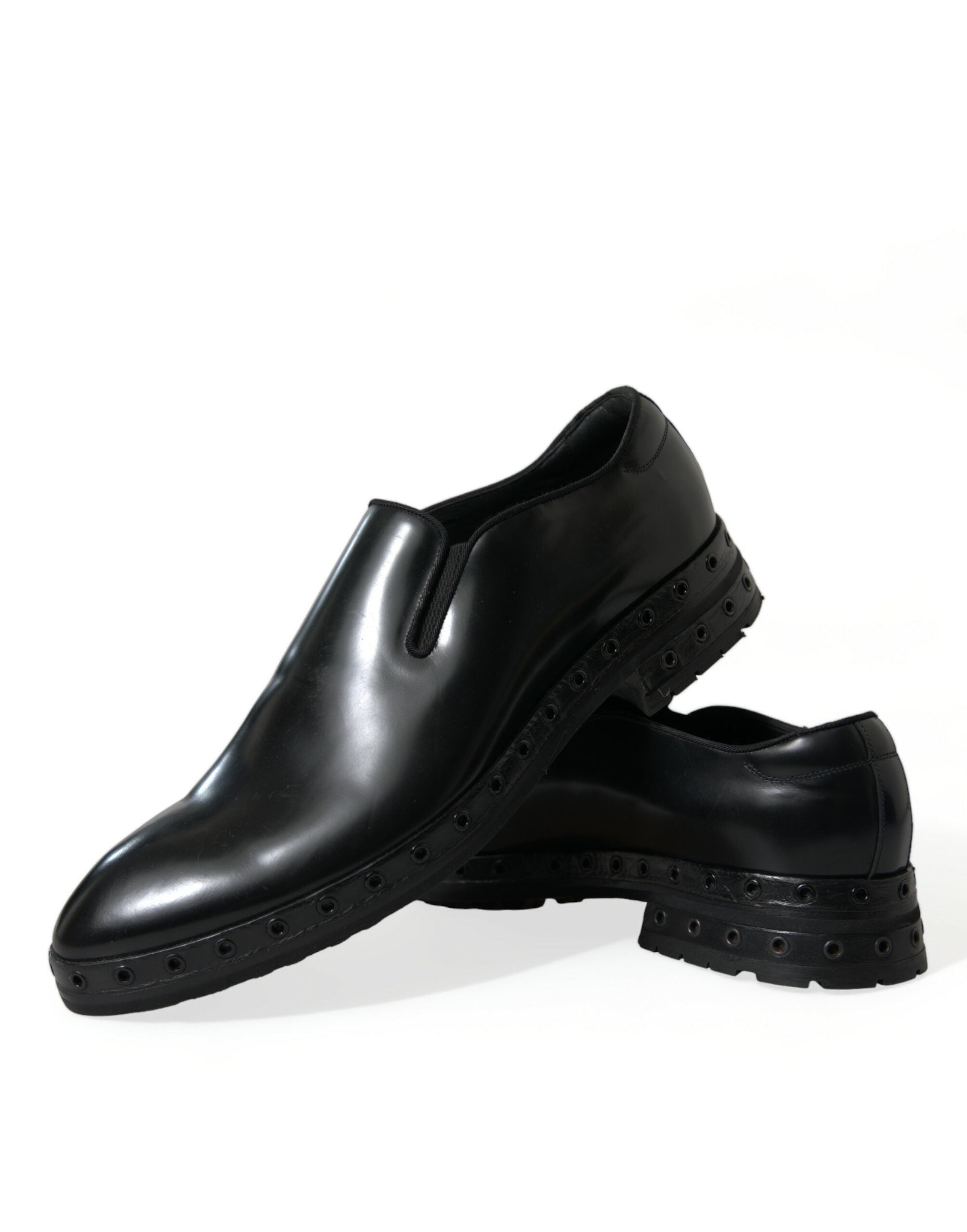 Dolce &amp; Gabbana Black Leather Studded Loafers Dress Shoes