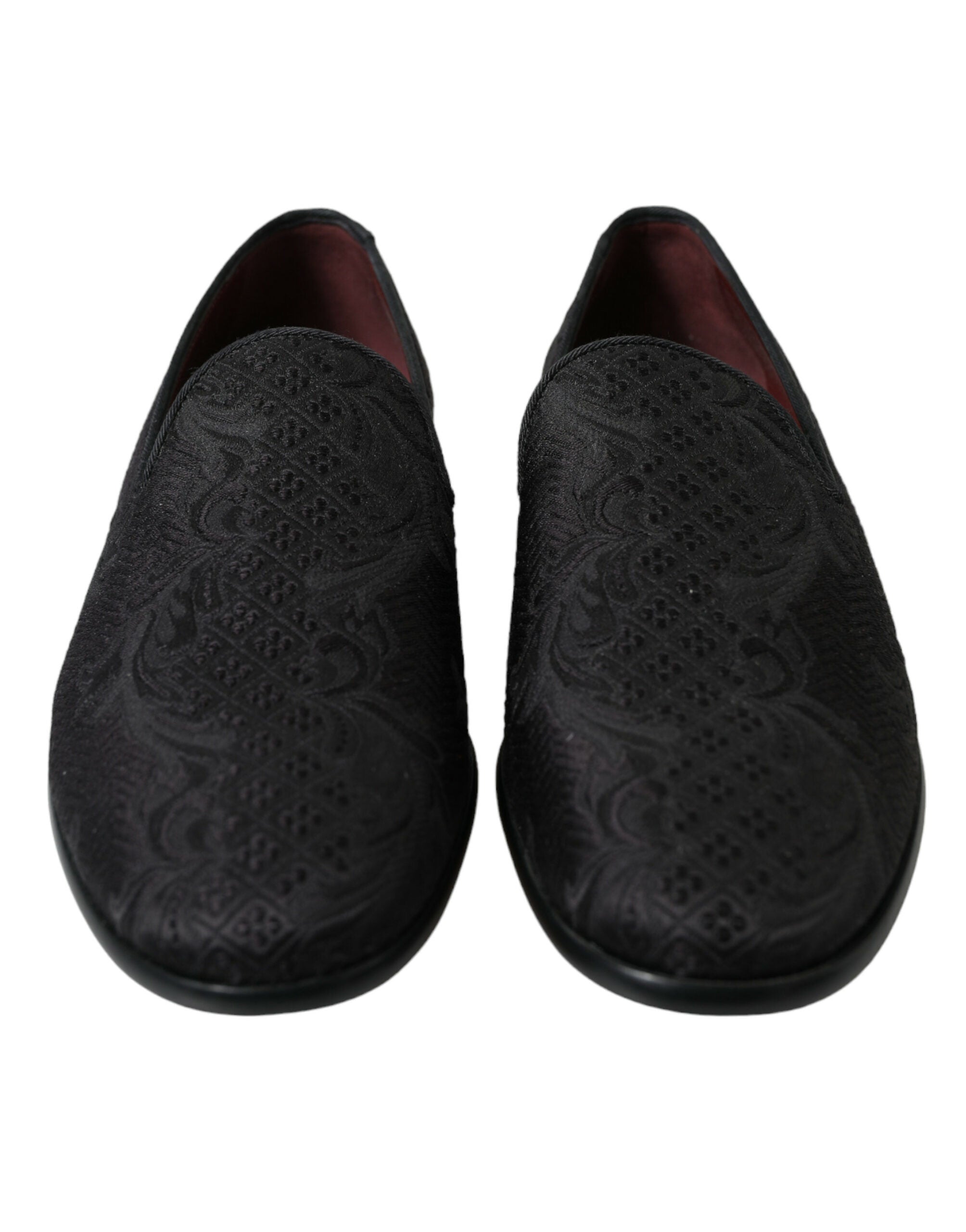 Dolce &amp; Gabbana Black Brocade Men Slip On Loafer Dress Shoes