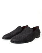 Dolce &amp; Gabbana Black Brocade Men Slip On Loafer Dress Shoes