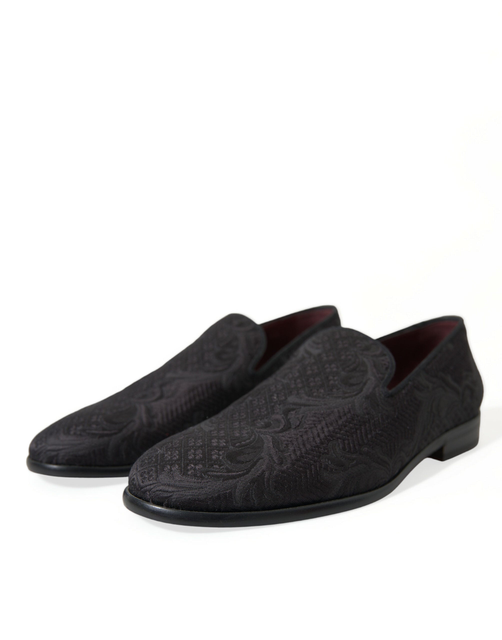 Dolce &amp; Gabbana Black Brocade Men Slip On Loafer Dress Shoes