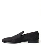 Dolce &amp; Gabbana Black Brocade Men Slip On Loafer Dress Shoes