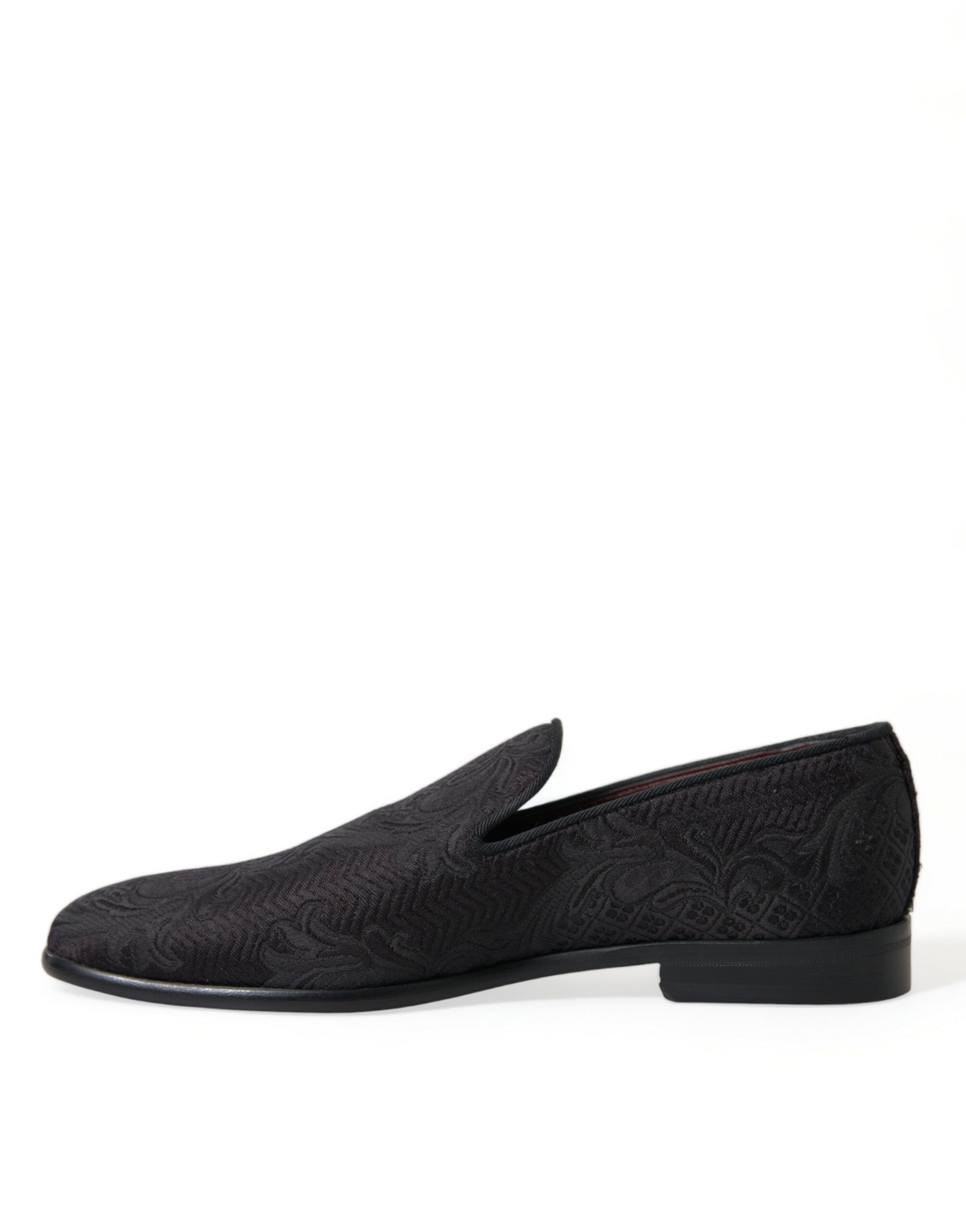 Dolce &amp; Gabbana Black Brocade Men Slip On Loafer Dress Shoes