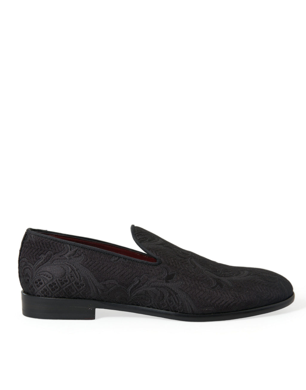 Dolce &amp; Gabbana Black Brocade Men Slip On Loafer Dress Shoes