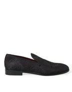 Dolce &amp; Gabbana Black Brocade Men Slip On Loafer Dress Shoes
