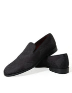 Dolce &amp; Gabbana Black Brocade Men Slip On Loafer Dress Shoes