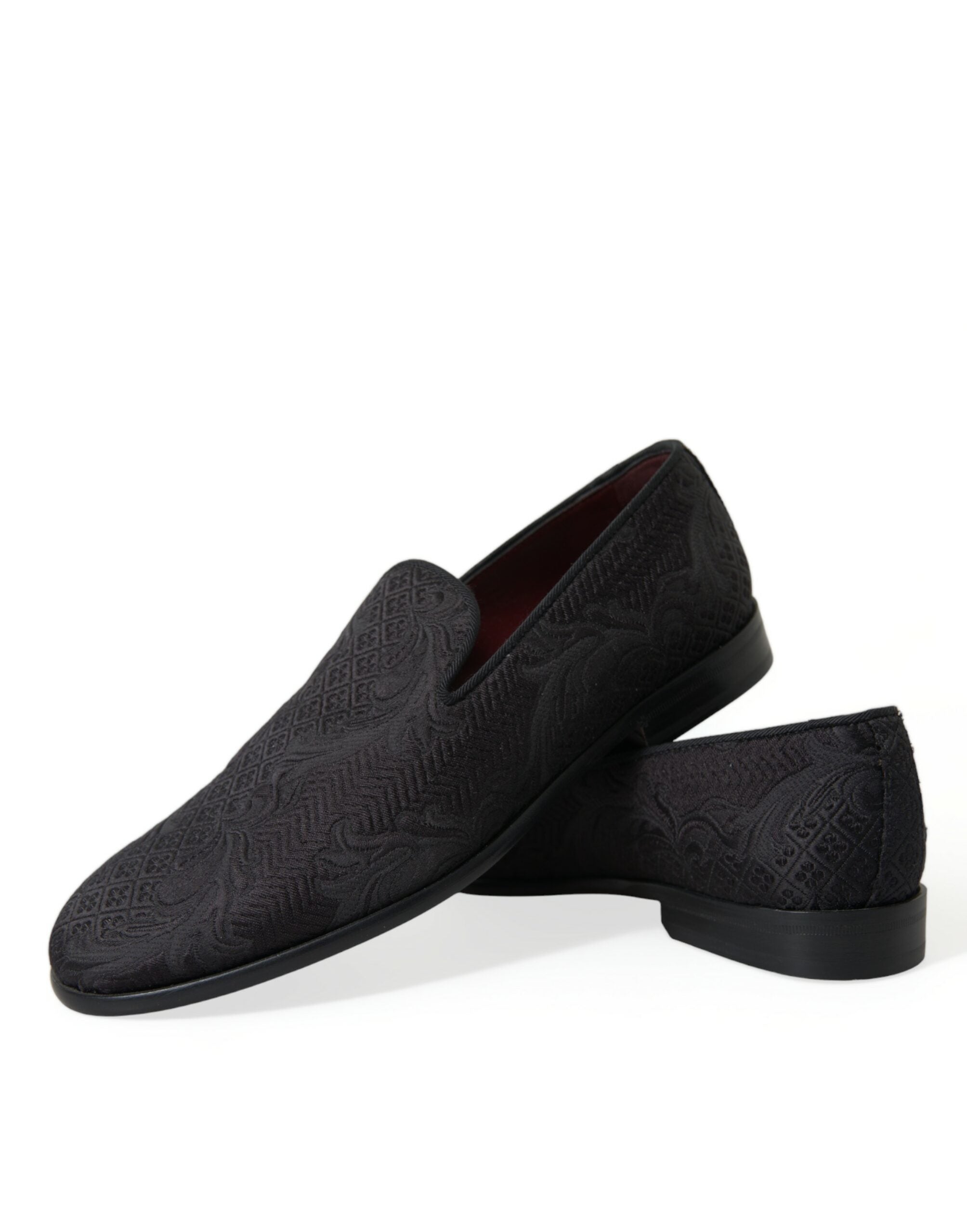 Dolce &amp; Gabbana Black Brocade Men Slip On Loafer Dress Shoes
