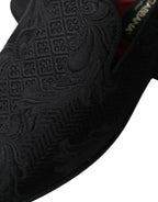 Dolce &amp; Gabbana Black Brocade Men Slip On Loafer Dress Shoes