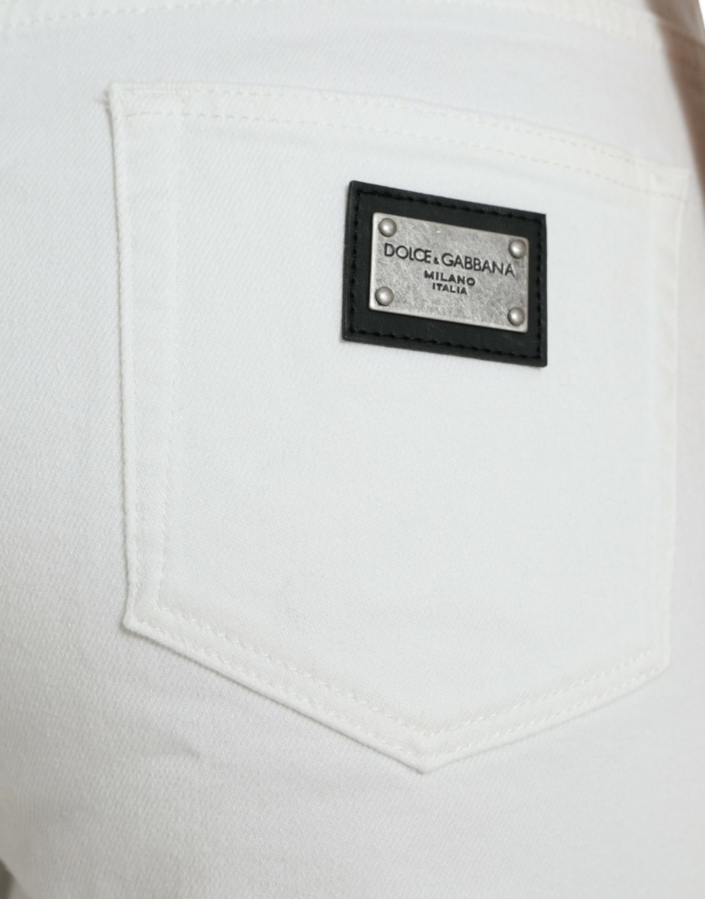 Dolce &amp; Gabbana White Cotton Cropped Wide Leg Denim Jeans