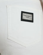 Dolce &amp; Gabbana White Cotton Cropped Wide Leg Denim Jeans