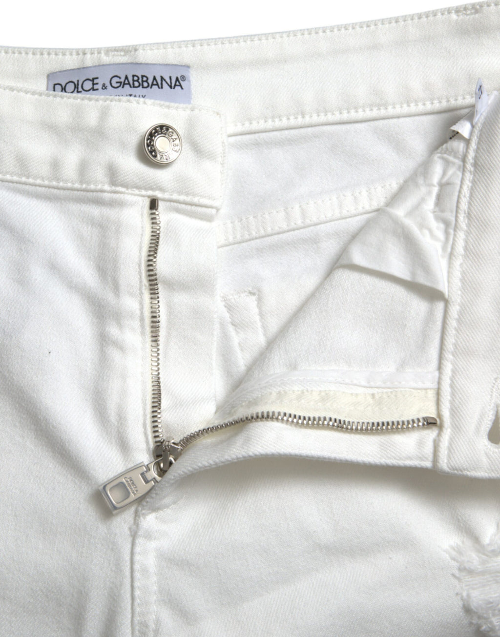 Dolce &amp; Gabbana White Cotton Cropped Wide Leg Denim Jeans